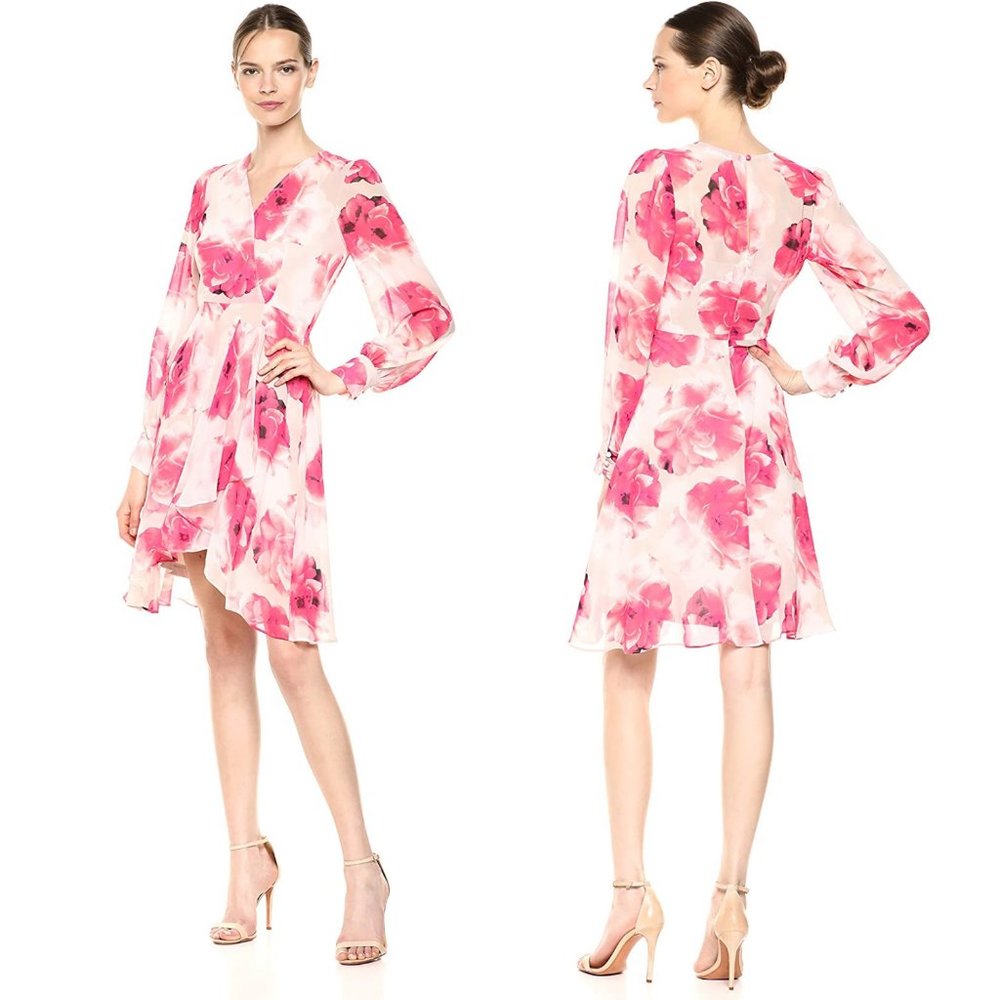 CALVIN KLEIN Women's Chiffon Faux Wrap Dress